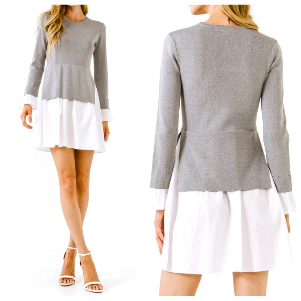 English Factory Combo Knit Dress - Heather Gray